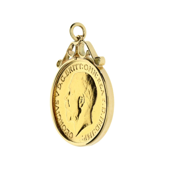 1913 Full Sovereign King George V Scroll Top Pendant - 9.1g