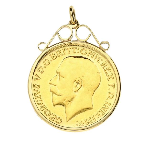 1913 Full Sovereign King George V Scroll Top Pendant - 9.1g