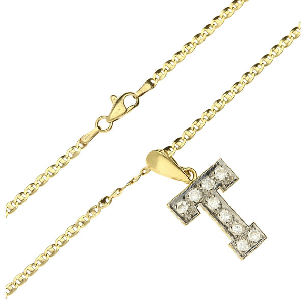 9ct Yellow Gold 20" Anchor Chain & T Pendant - 8.2g