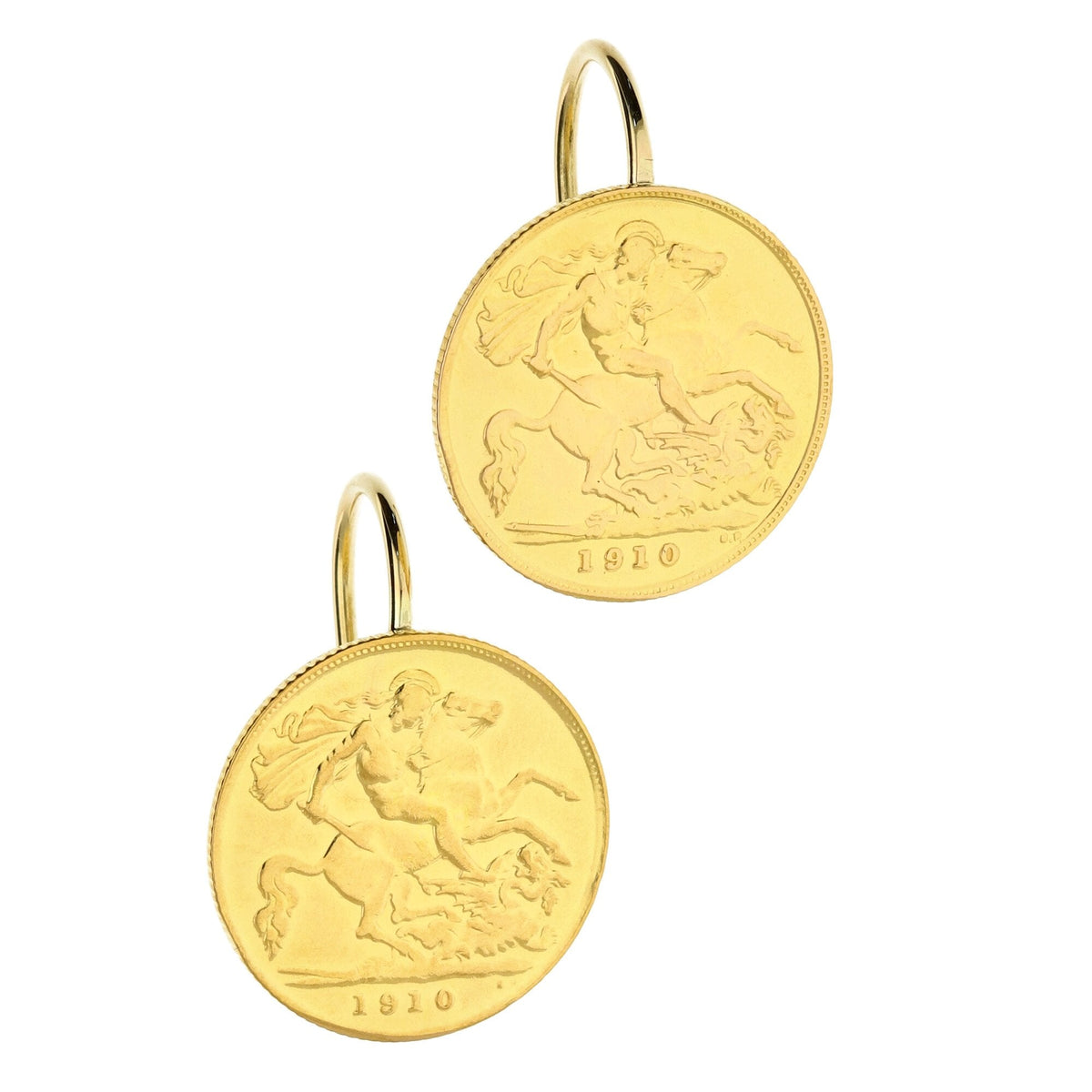 1910 King Edward VII Half Sovereign Earrings - 8.9g
