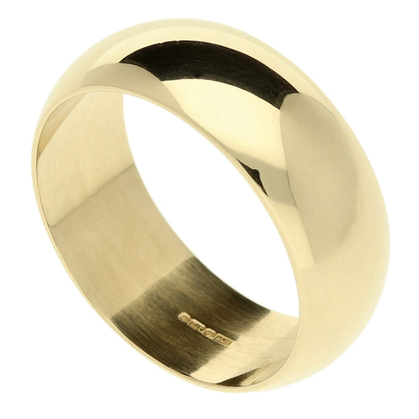 9ct Yellow Gold D-Shape Wedding Band - Size S - 8mm
