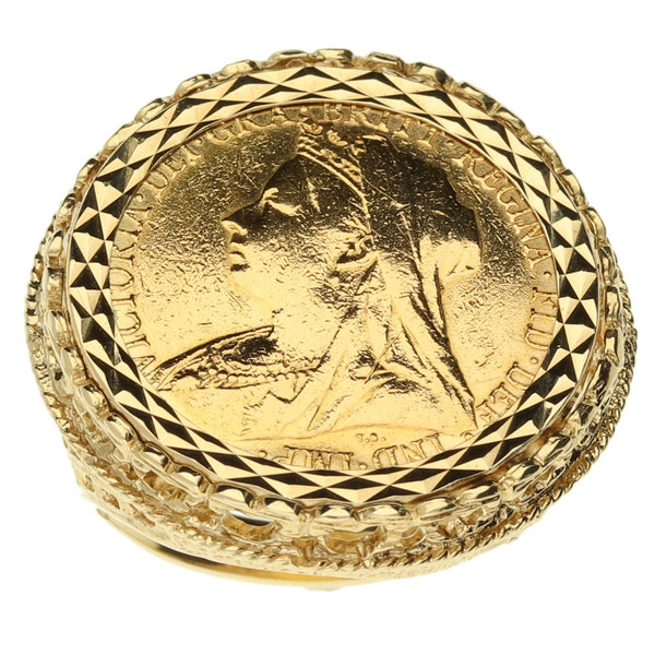 Gold 1893 Queen Victoria Full Sovereign Ring – Size O - 13.5g