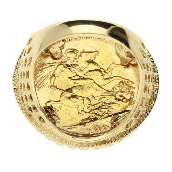 Gold 1893 Queen Victoria Full Sovereign Ring – Size O - 13.5g