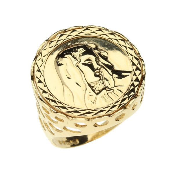 9ct Gold Mounted Madonna Ring - Size R  - 6.7g