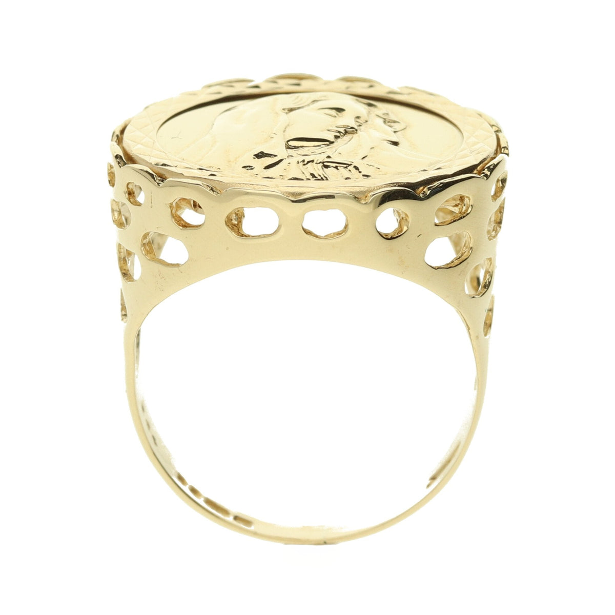 9ct Gold Mounted Madonna Ring - Size R  - 6.7g