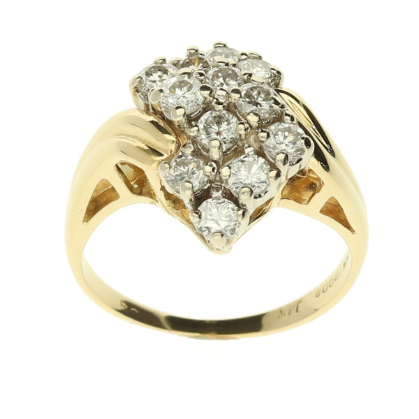 14ct Yellow Gold Diamond Twist Cluster Ring - 1.00ct