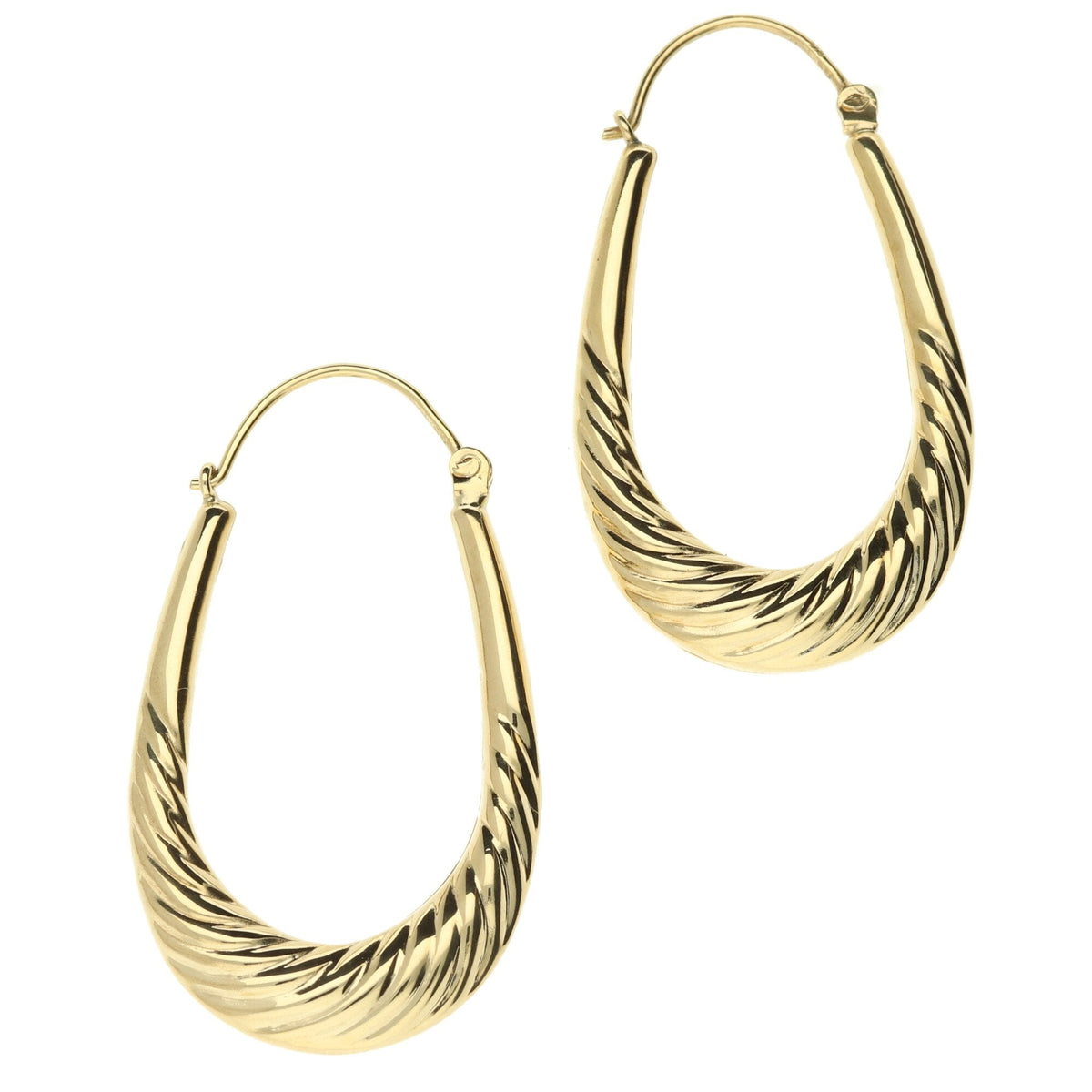 9ct Yellow Gold Patterned Creole Earrings - 2.6g