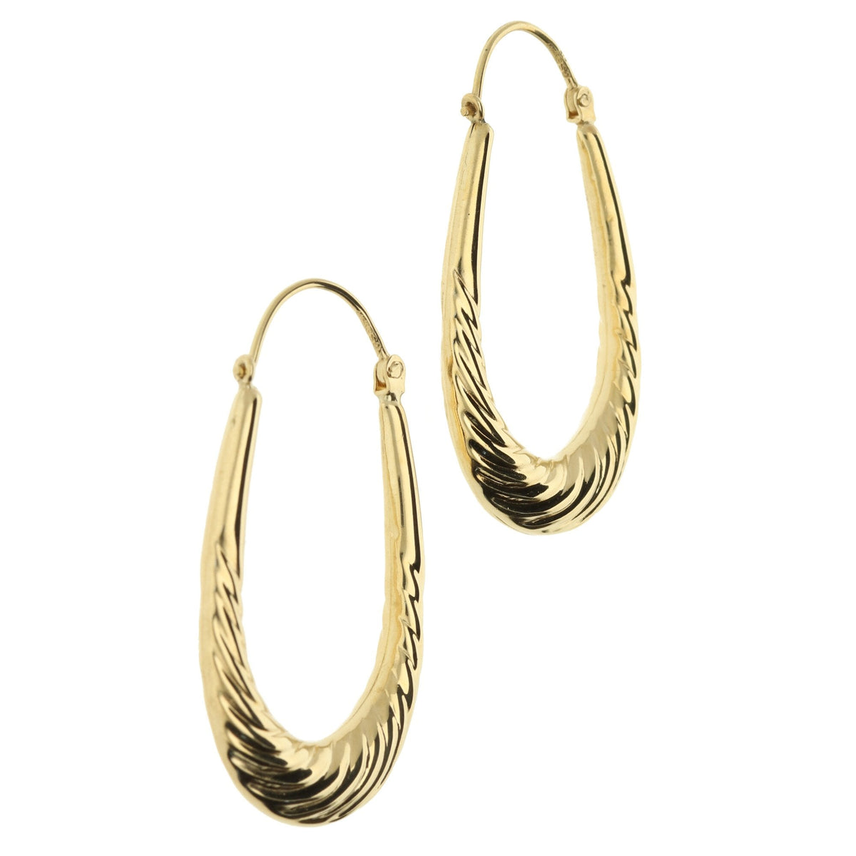 9ct Yellow Gold Patterned Creole Earrings - 2.6g