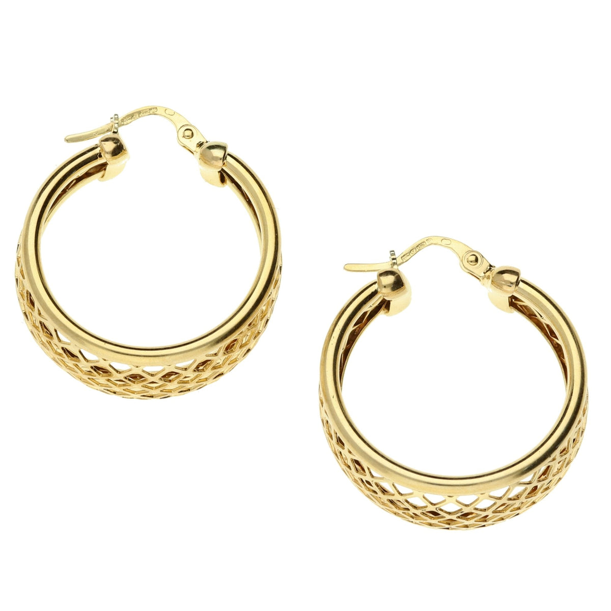 9ct Yellow Gold Patterned Hoop Earrings - 5.3g