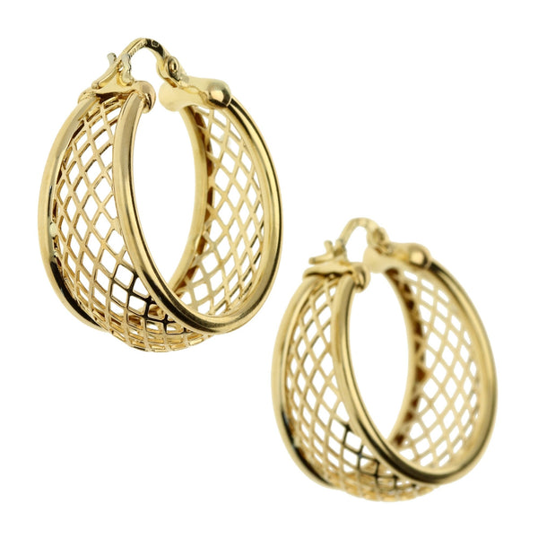 9ct Yellow Gold Patterned Hoop Earrings - 5.3g