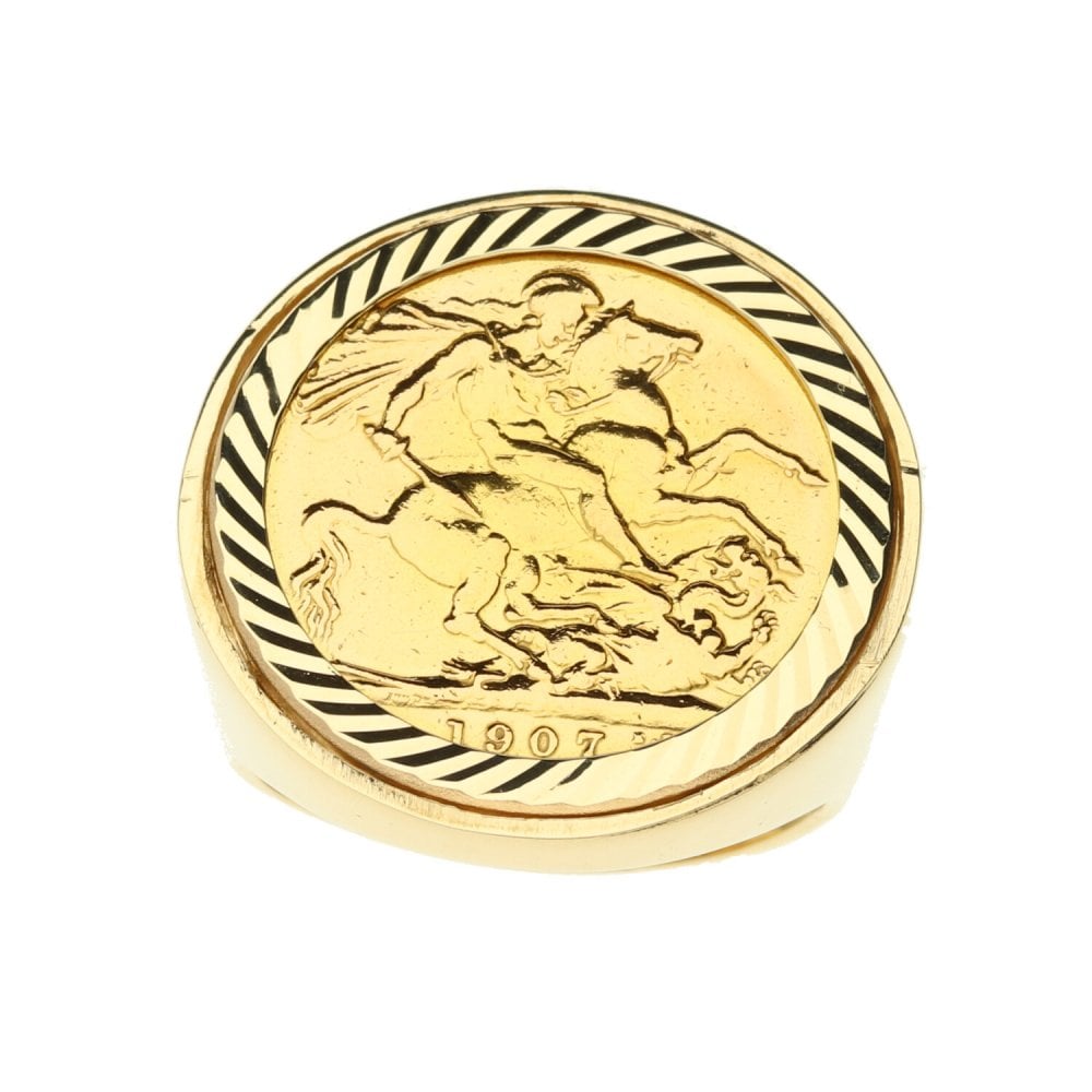 Gold 1907 Full Sovereign Ring – Size T - 17.1g