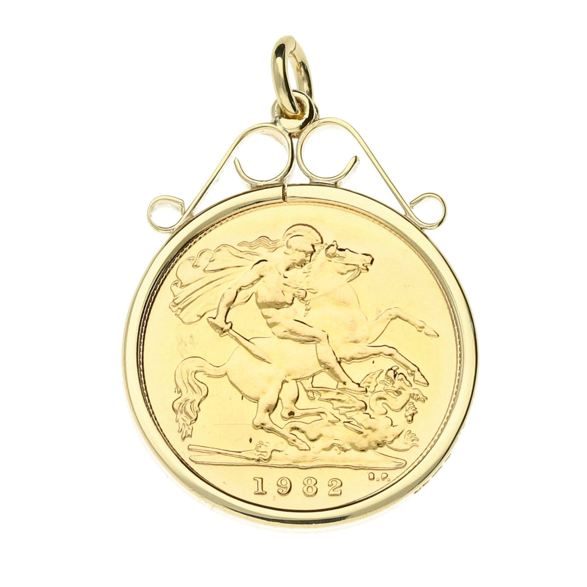 1982 Gold Scroll Top Half Sovereign Pendant - 5.0g