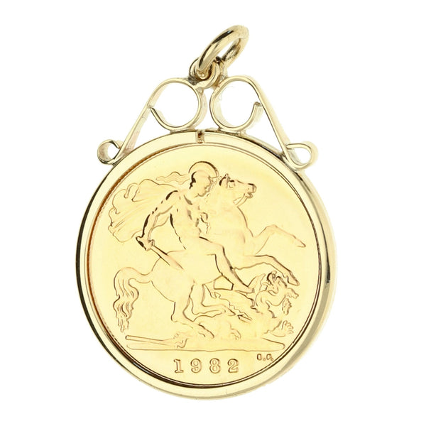 1982 Scroll Top Half Sovereign Gold Pendant - 4.9g