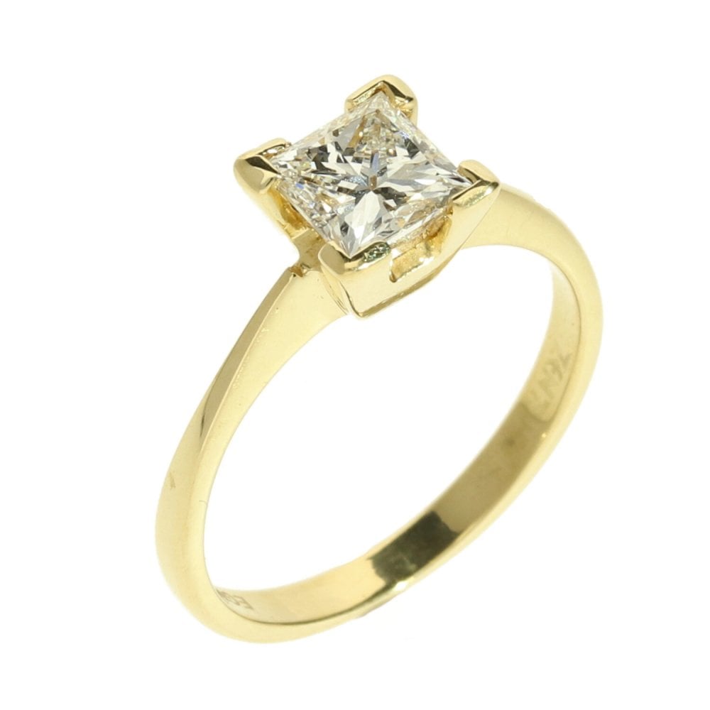 18ct Yellow Gold Princess Cut Engagement Ring - 0.94ct - Size L½