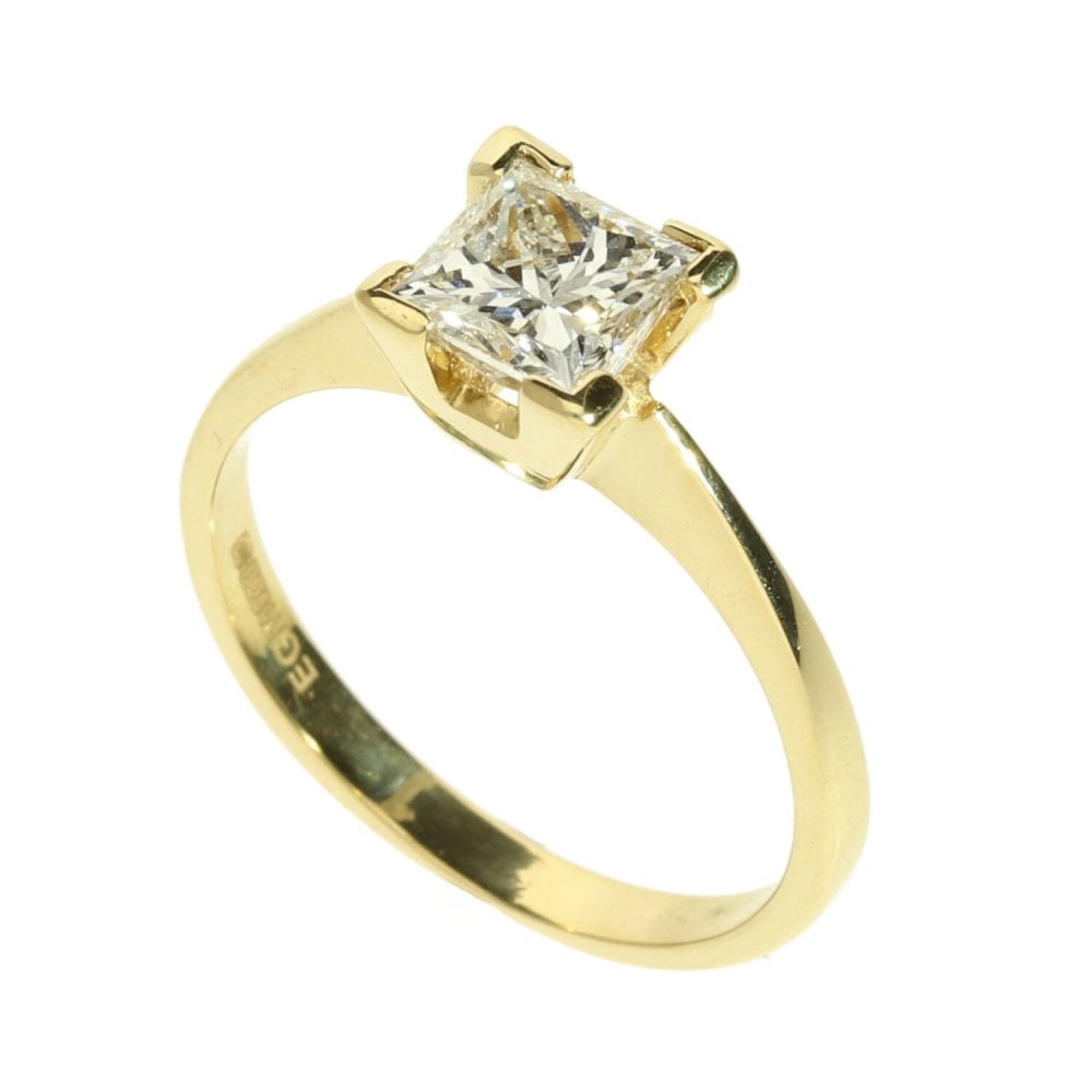 18ct Yellow Gold Princess Cut Engagement Ring - 0.94ct - Size L½