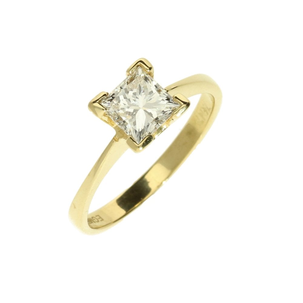 18ct Yellow Gold Princess Cut Engagement Ring - 0.94ct - Size L½