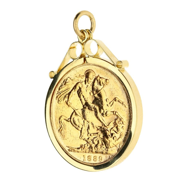 1889 Gold Scroll Top Full Sovereign Pendant - 9.3g