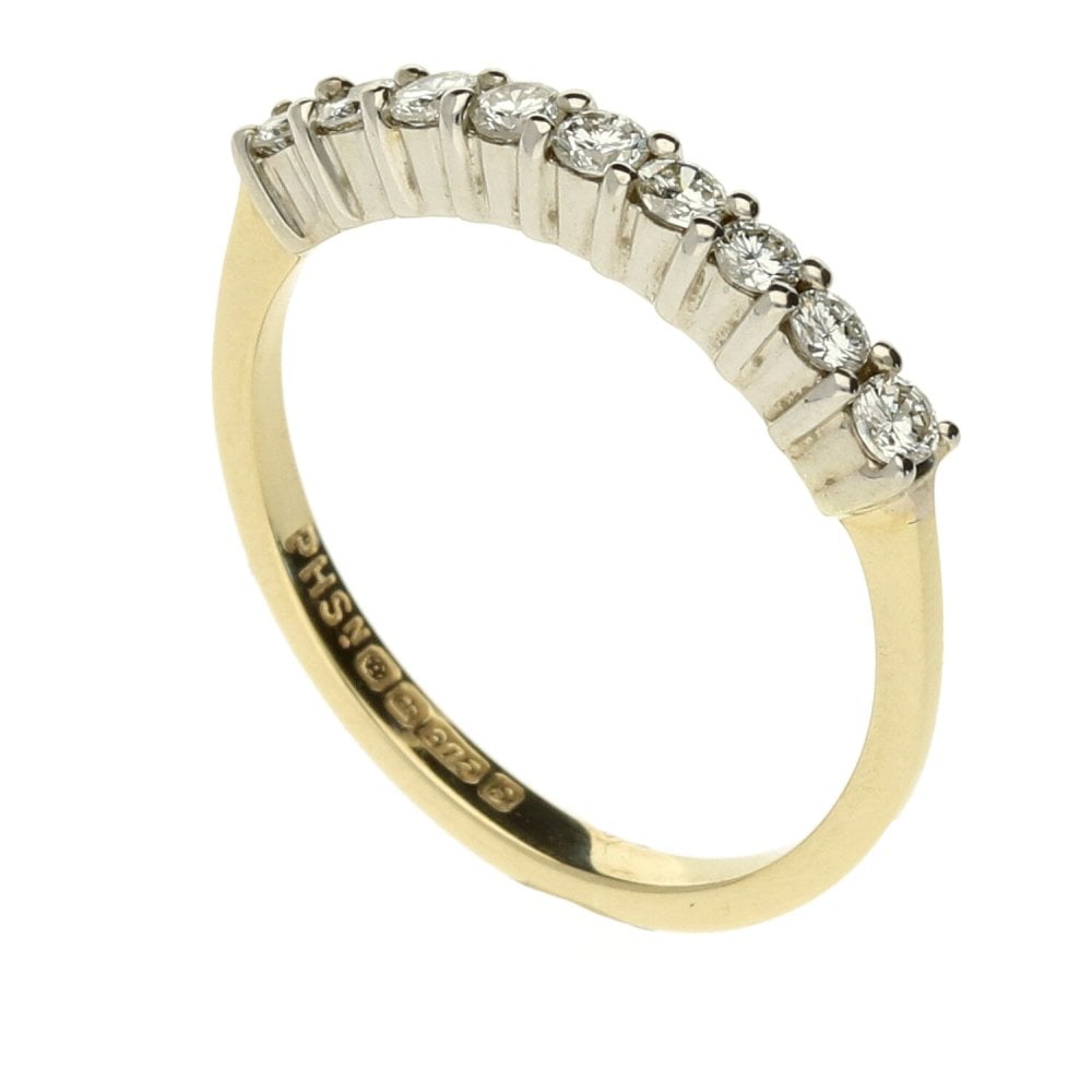 9ct Yellow Gold Diamond Half Eternity Ring - Size I- 0.20ct