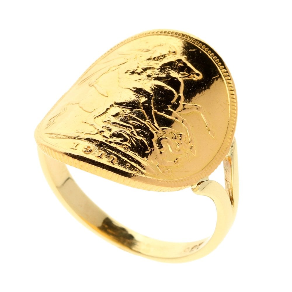 Gold 1911 Bent Over Full Sovereign Ring - Size U - 9.7g