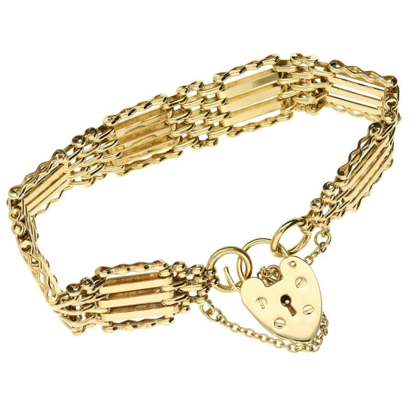 9ct Yellow Gold 5 Bar Fancy Gate Bracelet - 23g