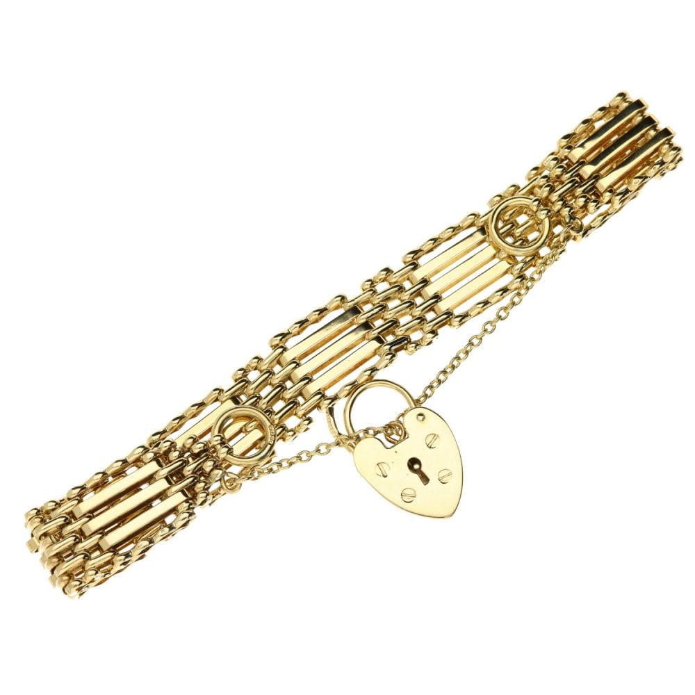 9ct Yellow Gold 5 Bar Fancy Gate Bracelet - 23g