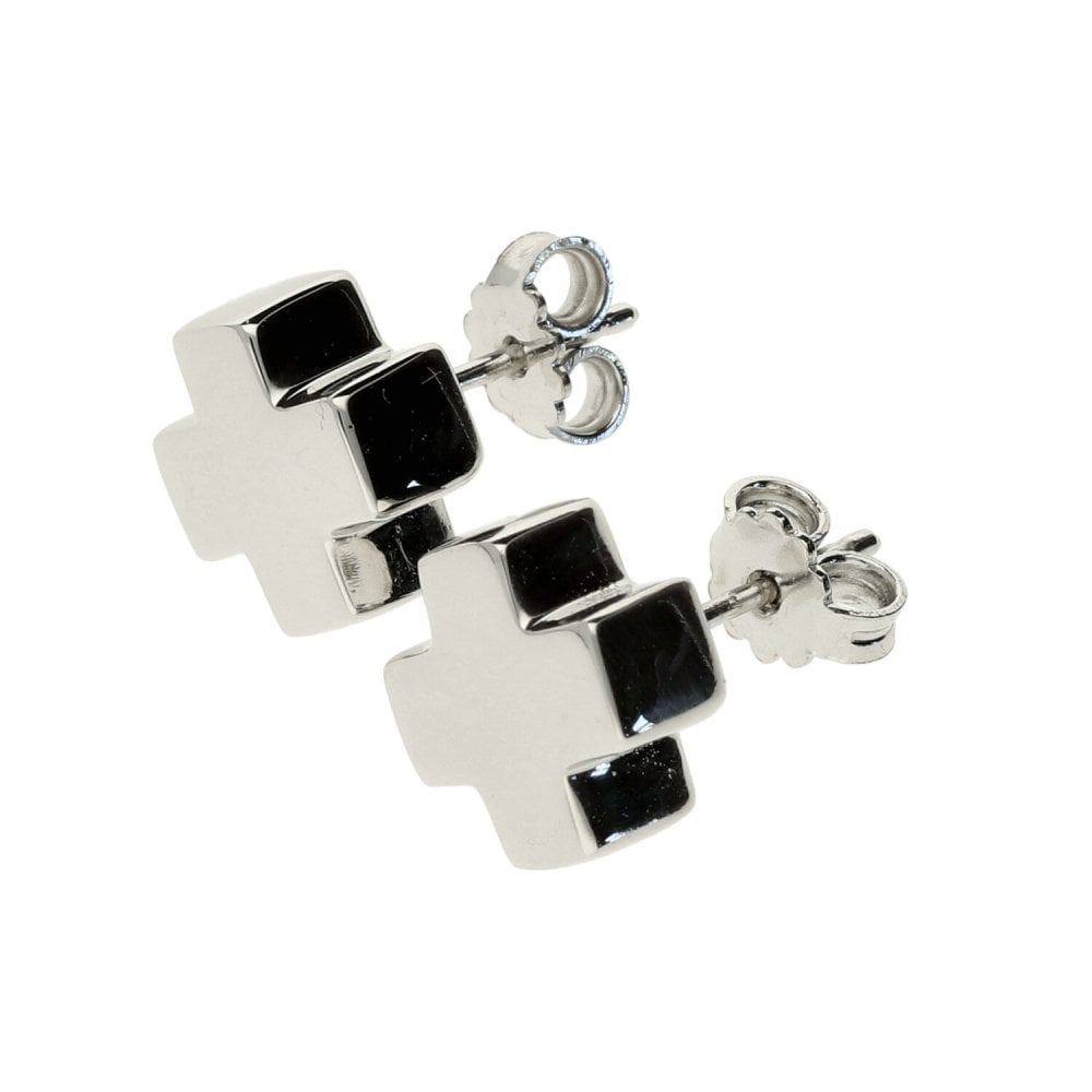 18ct White Gold Cross Style Stud Earrings - 3.9g