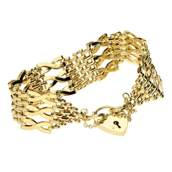 9ct yellow gold six bar gate bracelet and padlock