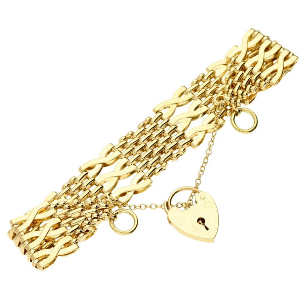 9ct yellow gold six bar gate bracelet and padlock