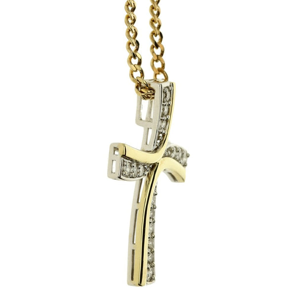 9ct diamond cross and 18" curb chain with bolt ring clasp
