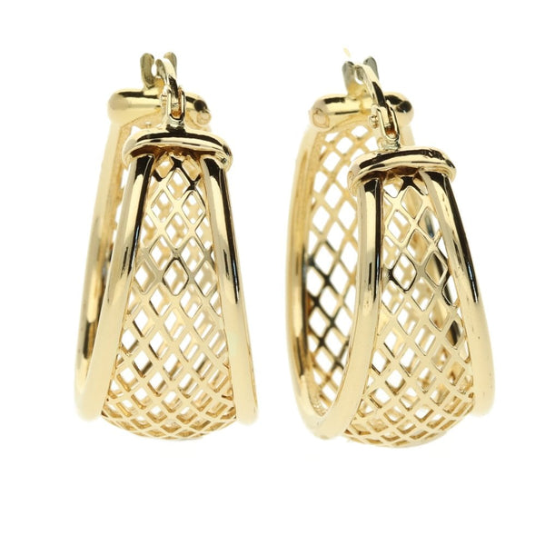 9ct yellow gold wide lattice hoop earrings