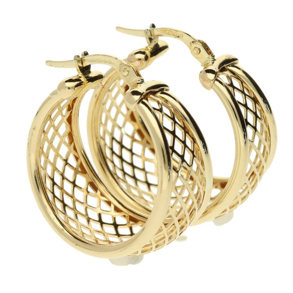 9ct yellow gold wide lattice hoop earrings