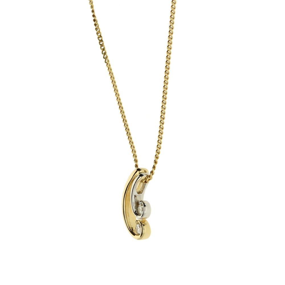 18ct two colour dual swirl diamond pendant and 18" curb chain
