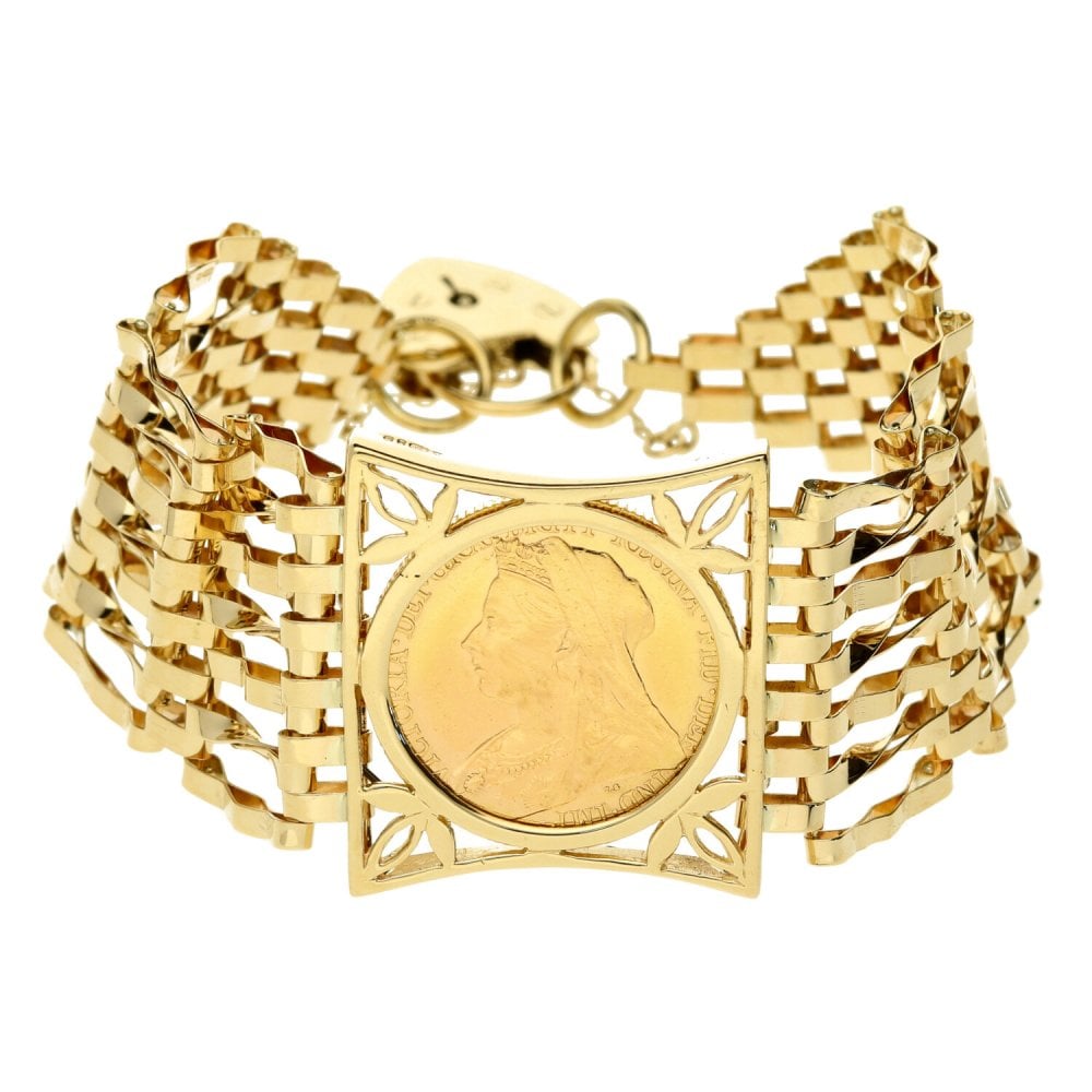 9ct seven bar victorian sovereign gate bracelet