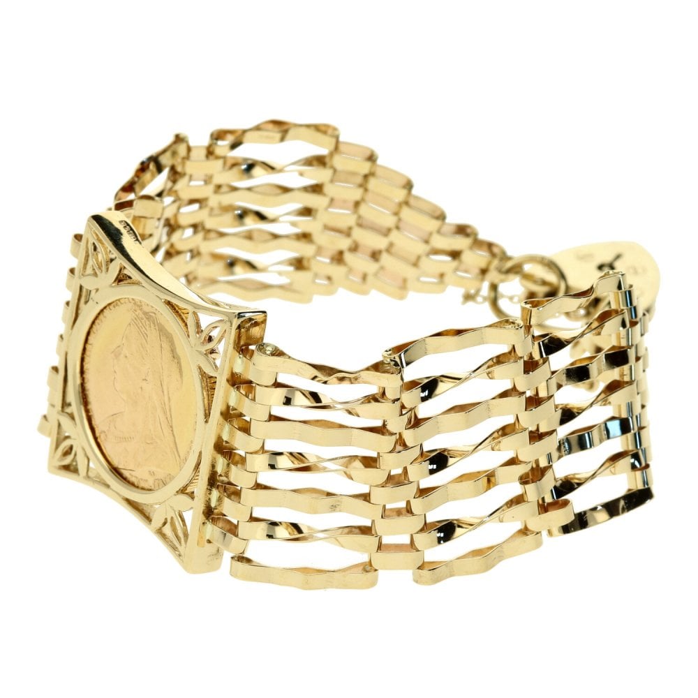 9ct seven bar victorian sovereign gate bracelet