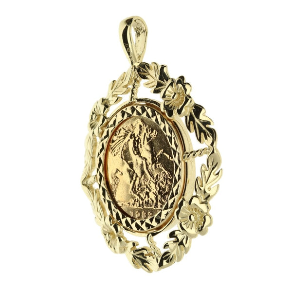 9ct yellow gold mounted (1982 Queen Elizabeth) 1/2 sov pendant