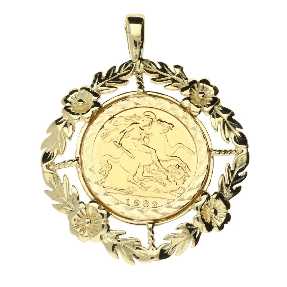 9ct yellow gold mounted (1982 Queen Elizabeth) 1/2 sov pendant