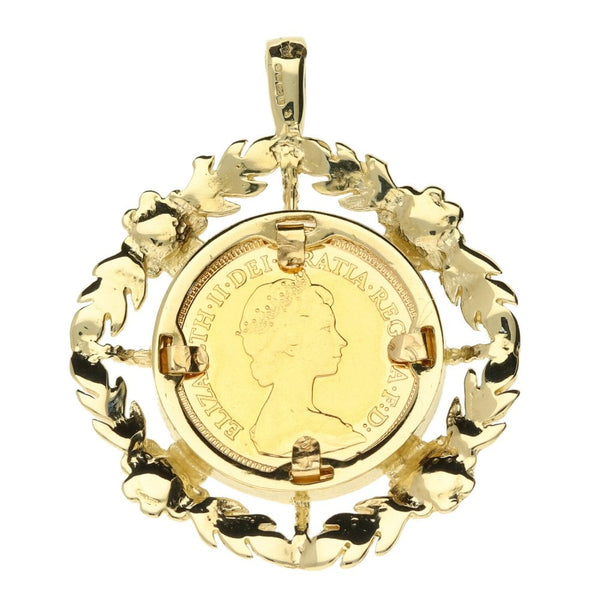 9ct yellow gold mounted (1982 Queen Elizabeth) 1/2 sov pendant