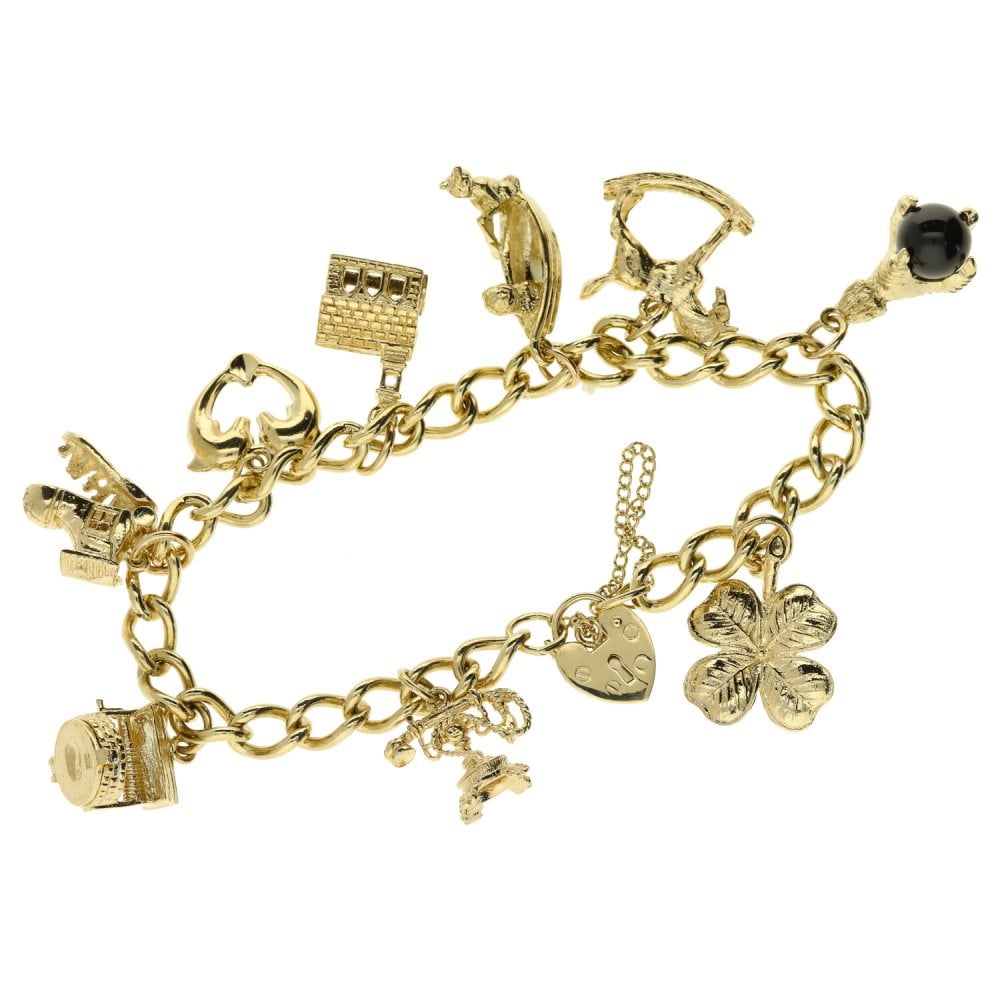 9ct Yellow Gold Ladies Charm Bracelet And Assorted Charms - 34g