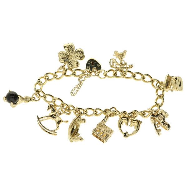 9ct Yellow Gold Ladies Charm Bracelet And Assorted Charms - 34g