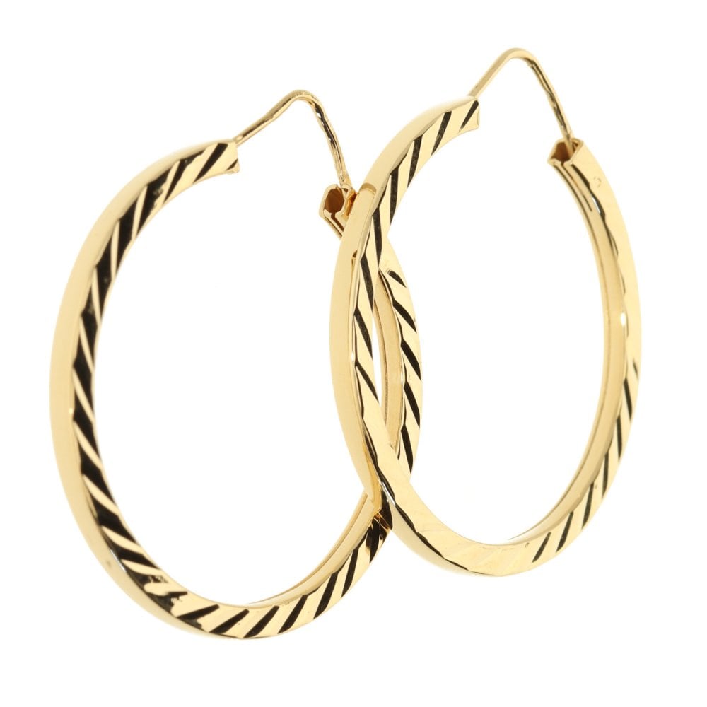 18ct Yellow Gold Hollow Hoop Earrings - 6.9g