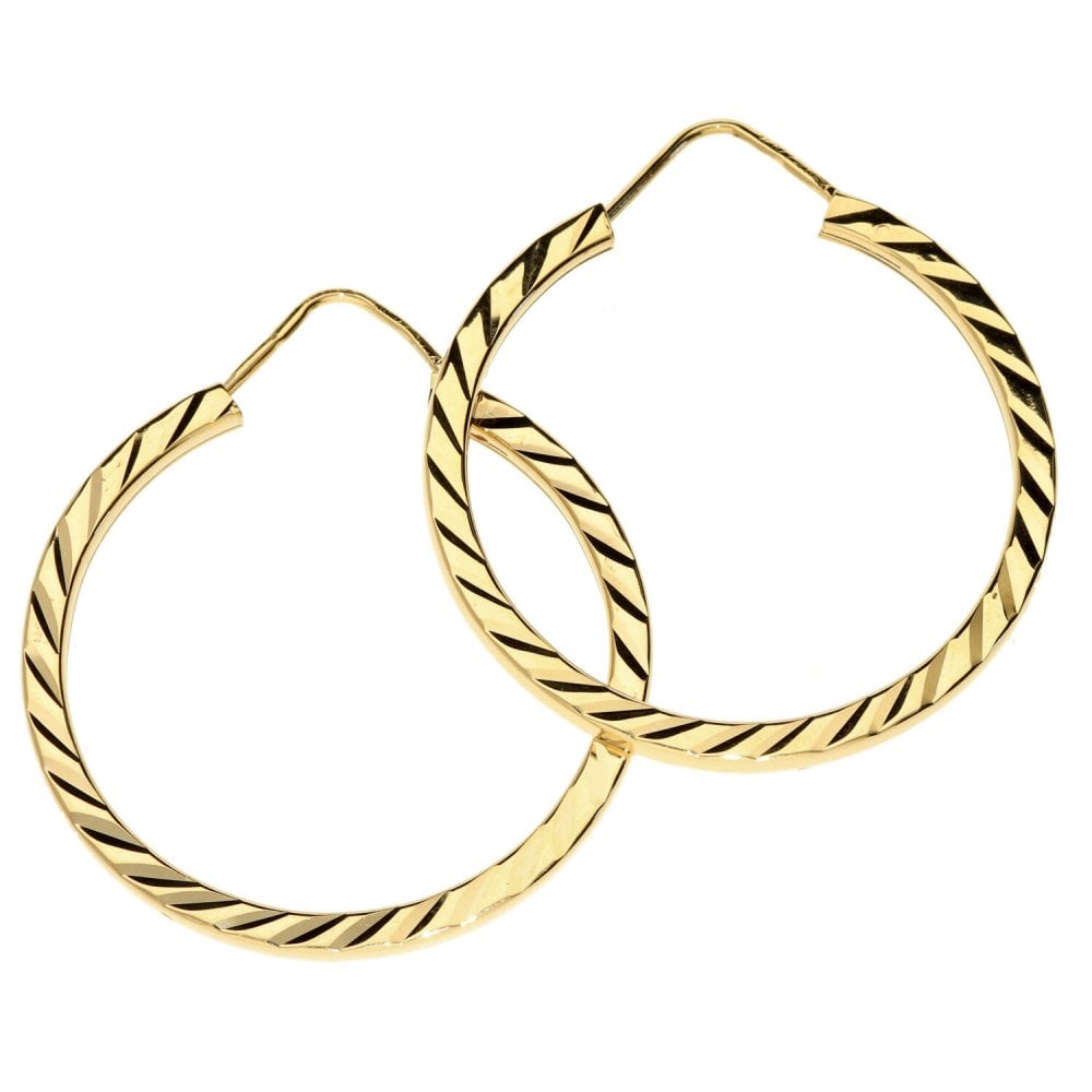 18ct Yellow Gold Hollow Hoop Earrings - 6.9g
