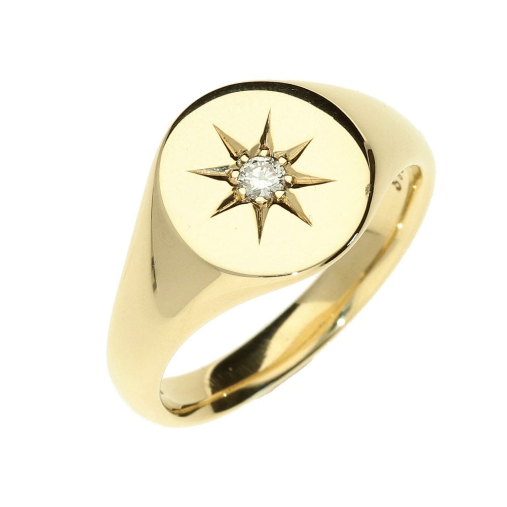 9ct Yellow Gold Diamond  Gents Oval Signet Ring -7.9g