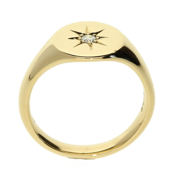 9ct Yellow Gold Diamond  Gents Oval Signet Ring -7.9g