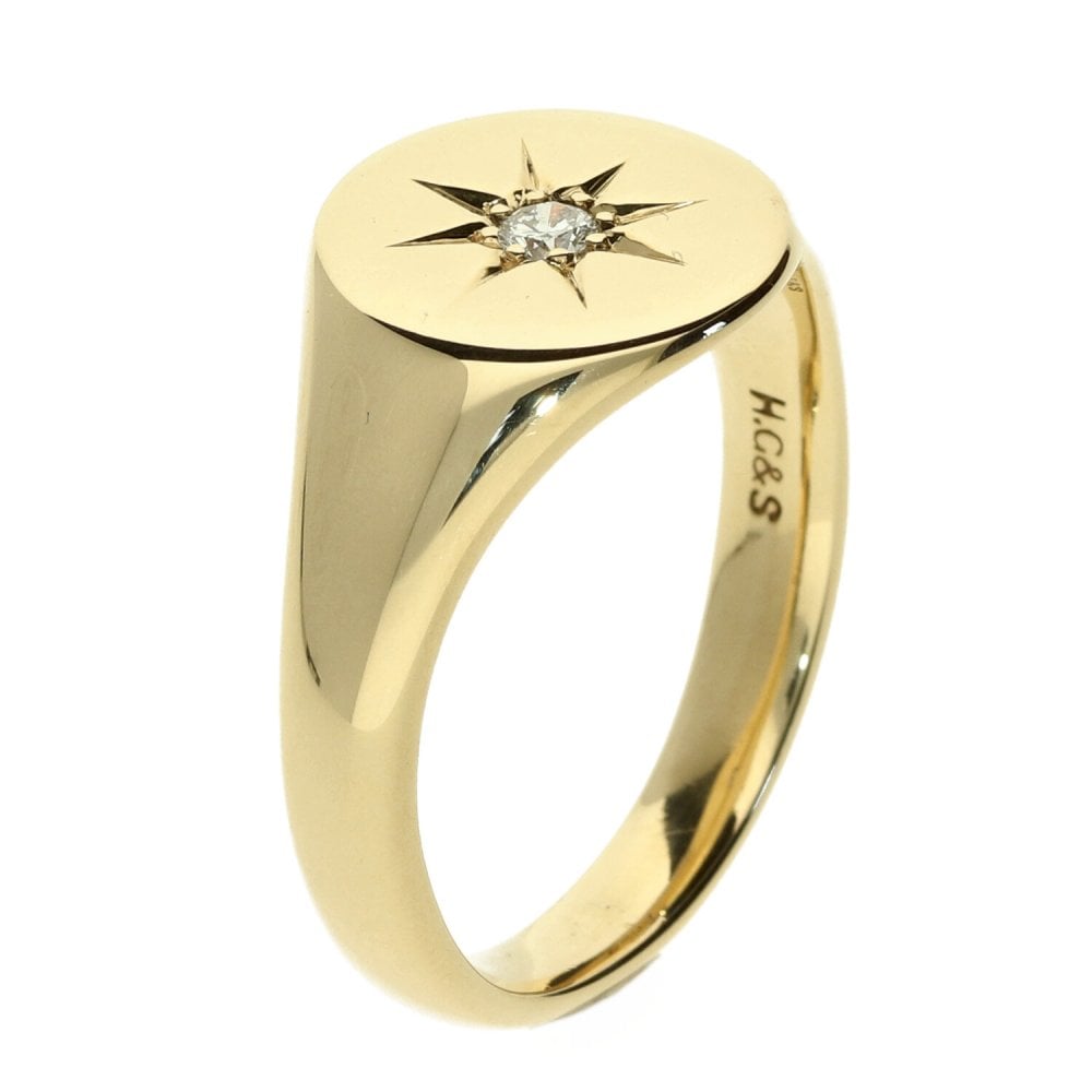 9ct Yellow Gold Diamond  Gents Oval Signet Ring -7.9g
