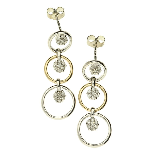 9ct White & Yellow Gold Diamond Drop Earrings - 5.0g