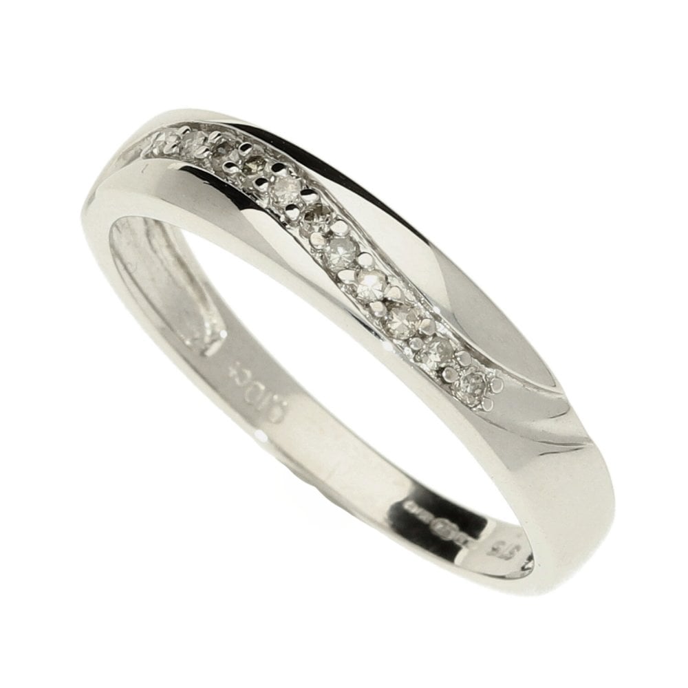 9ct Wavy White Diamond-Half Eternity Ring- Size P