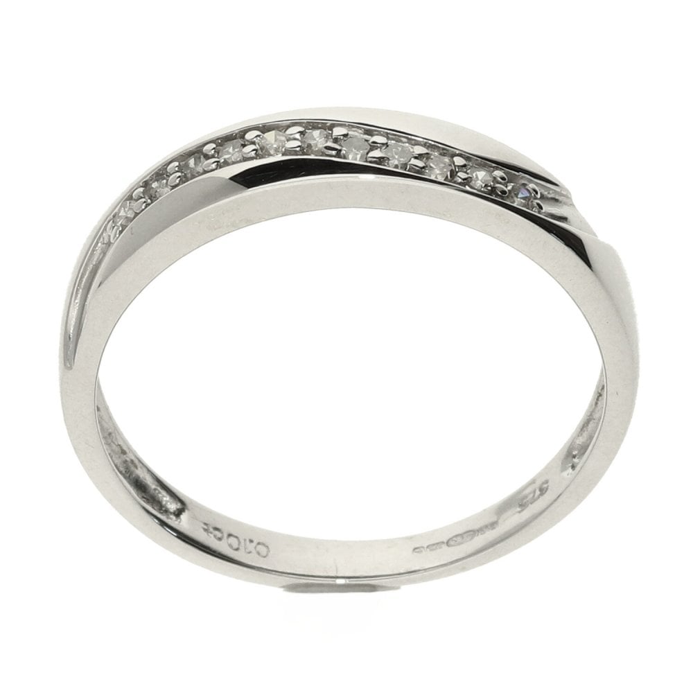 9ct Wavy White Diamond-Half Eternity Ring- Size P