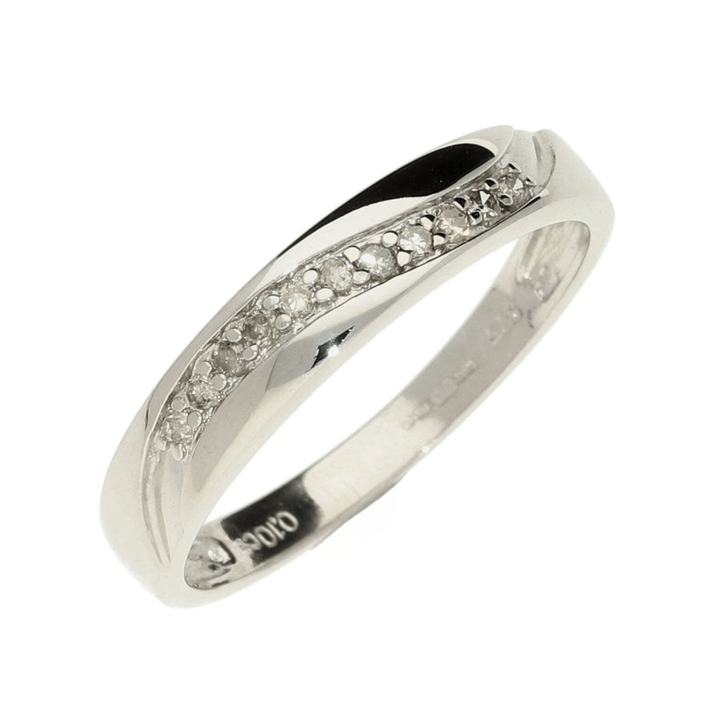 9ct Wavy White Diamond-Half Eternity Ring- Size P