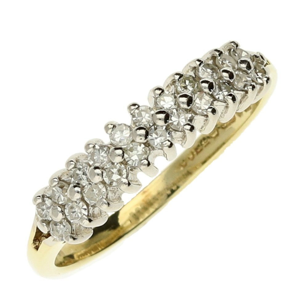 9ct Yellow Gold Double Row Diamond Ring - 0.22ct
