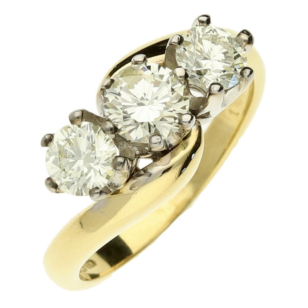 18ct Yellow Gold Twisted Trilogy Ring - Size J - 1.00ct